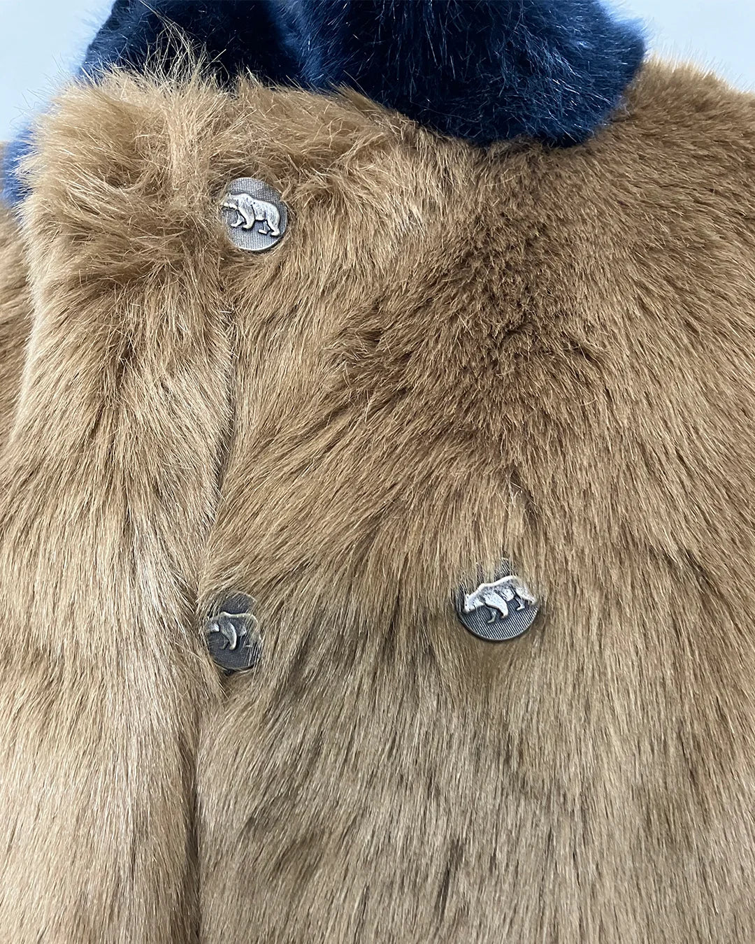 *One Of A Kind / Prototype* Brown Bear Faux Fur Long Coat | Indigo Wolf Collar - MEDIUM