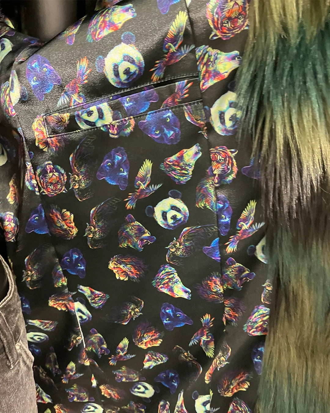 *One Of A Kind / Prototype* "We Are All Animals" Classic Faux Fur Coat | Camo Cat - MEDIUM