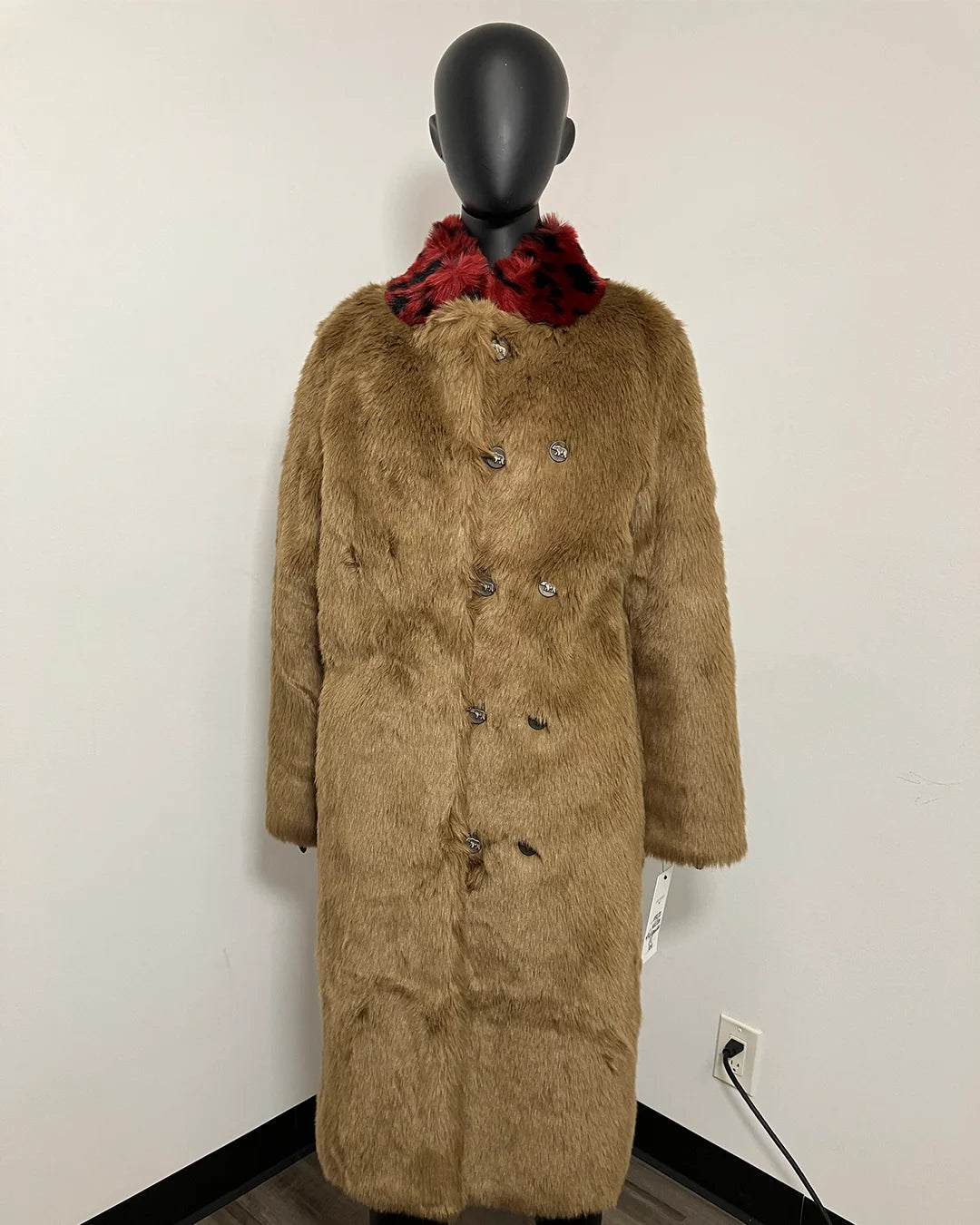 *One Of A Kind / Prototype* Brown Bear Faux Fur Long Coat | Wild Cat Collar - MEDIUM