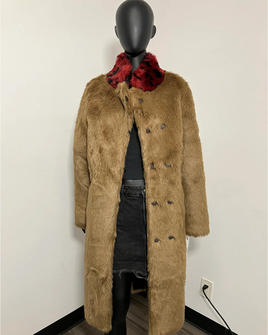 *One Of A Kind / Prototype* Brown Bear Faux Fur Long Coat | Wild Cat Collar - MEDIUM