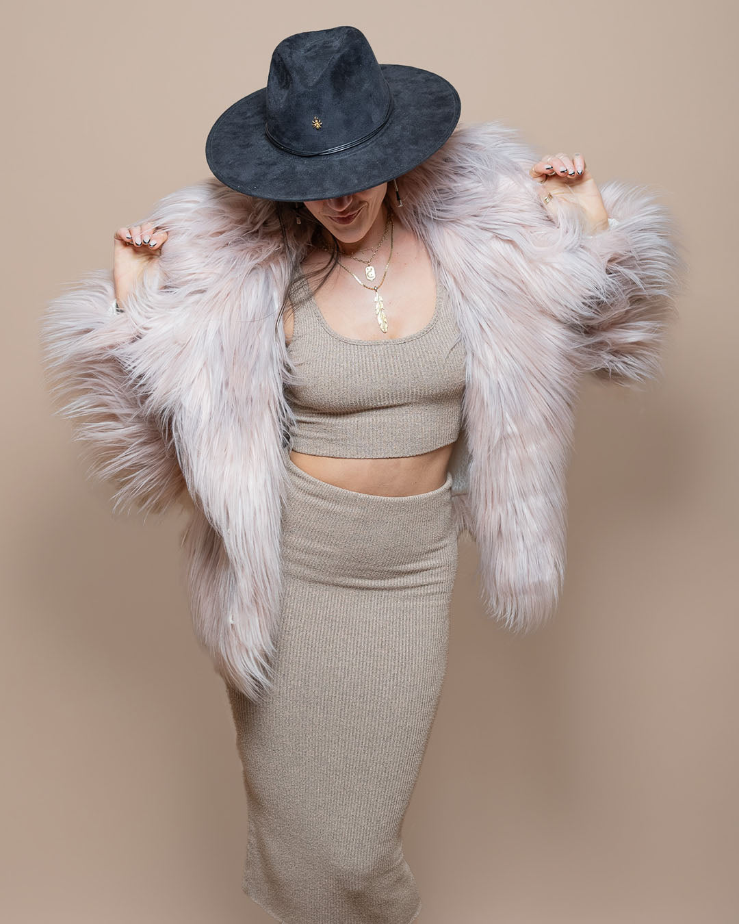 Pink Llama Collared Collector Edition Faux Fur Waist Jacket | Women&#39;s