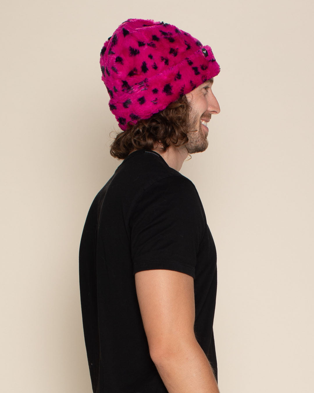 Pink Cheetah Faux Fur Beanie | Men&#39;s