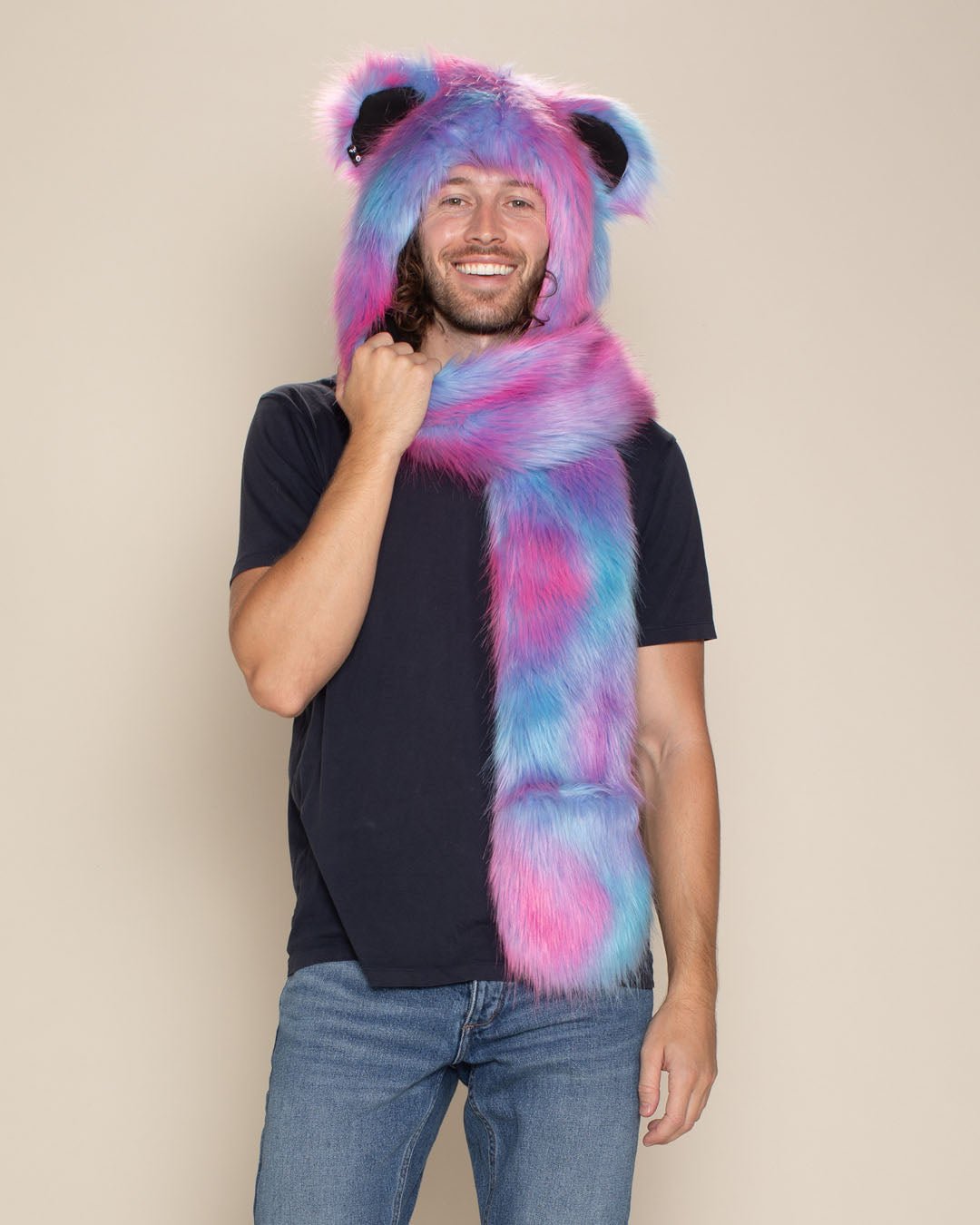 Fun Fur Candy Raver Cotton Candy Bear Collector Edition Faux Fur Hood | Men's - SpiritHoods