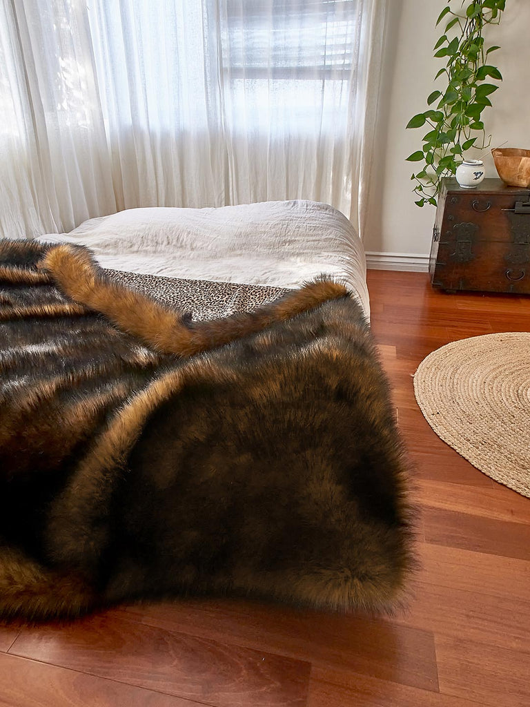 SpiritHoods Faux Fur Blanket Throw Reversible Boho Kodiak Bear
