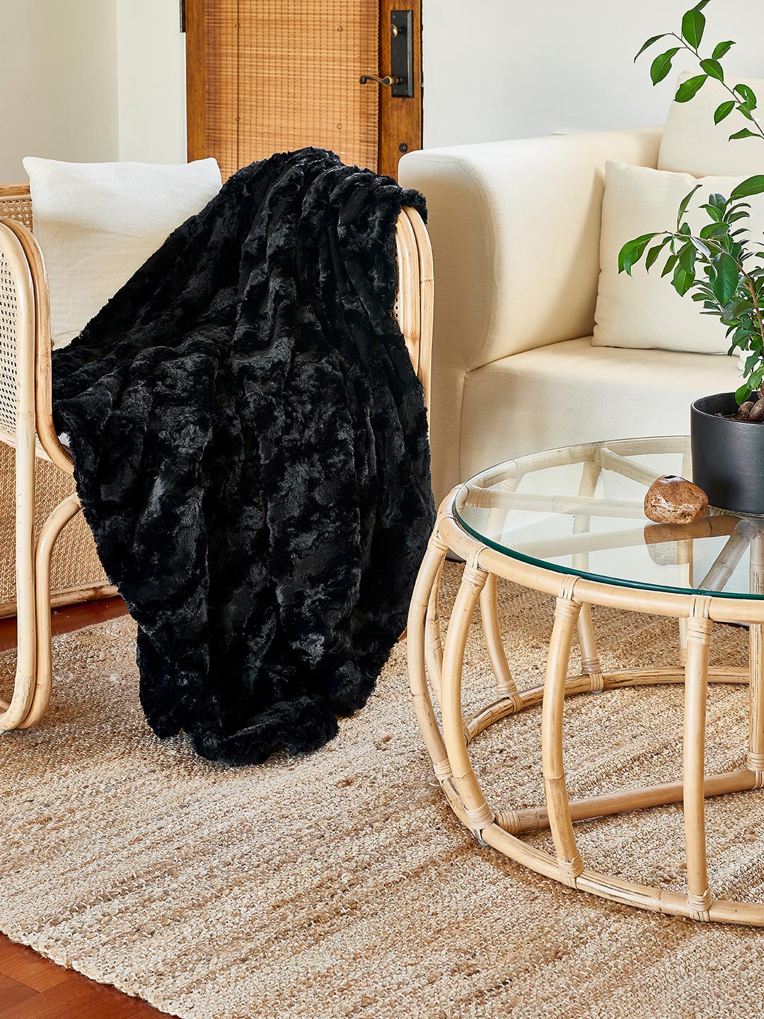 Black Cat Luxe Fake Fur Throw