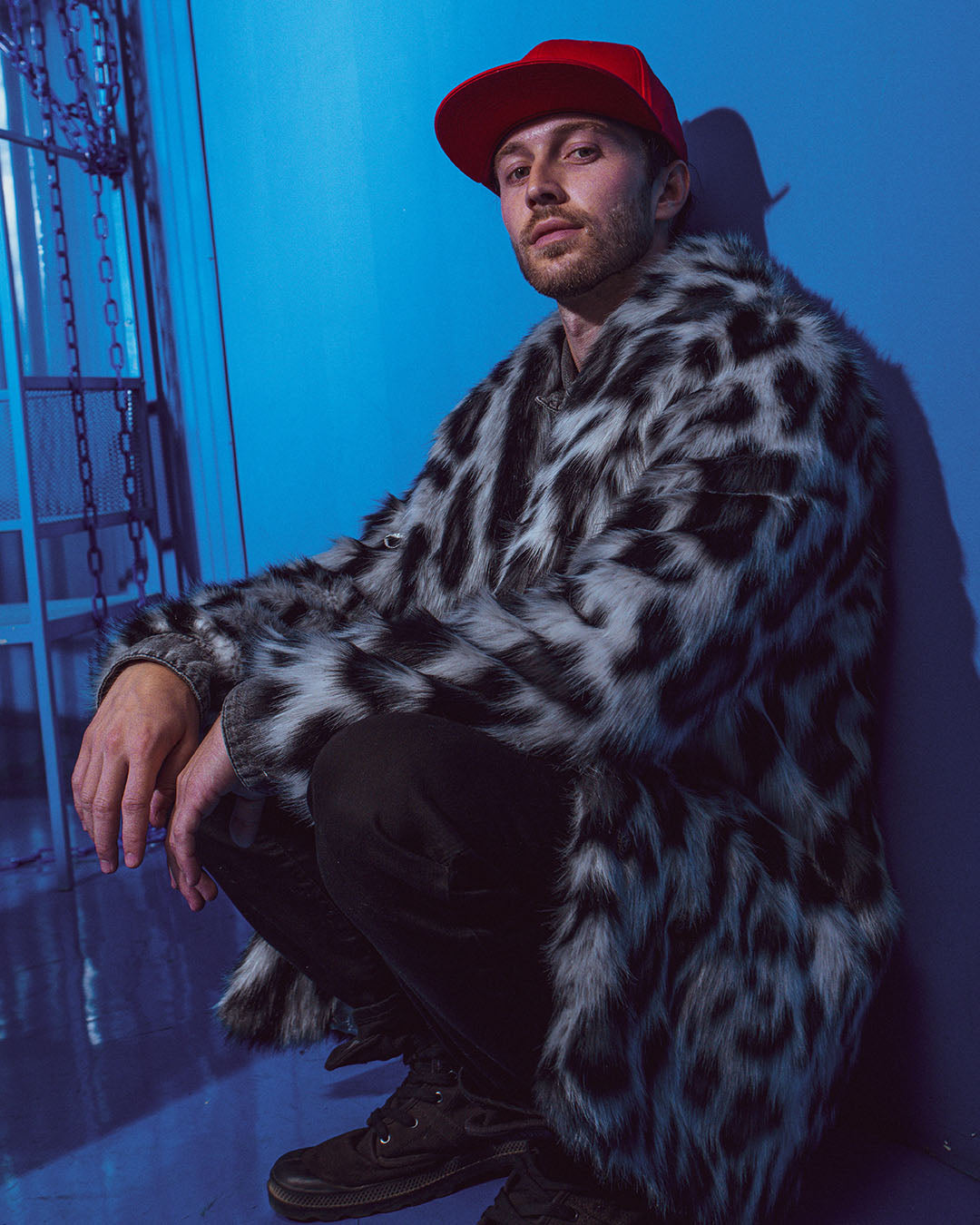 Himalayan Snow Leopard Collared Collector Edition Faux Fur Coat | Men's