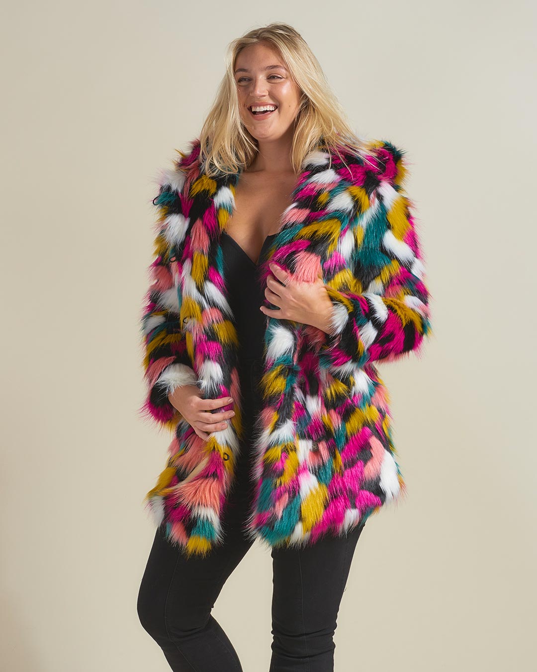 Plush Rainbow Butterfly Faux Fur Women's Coat | SpiritHoods