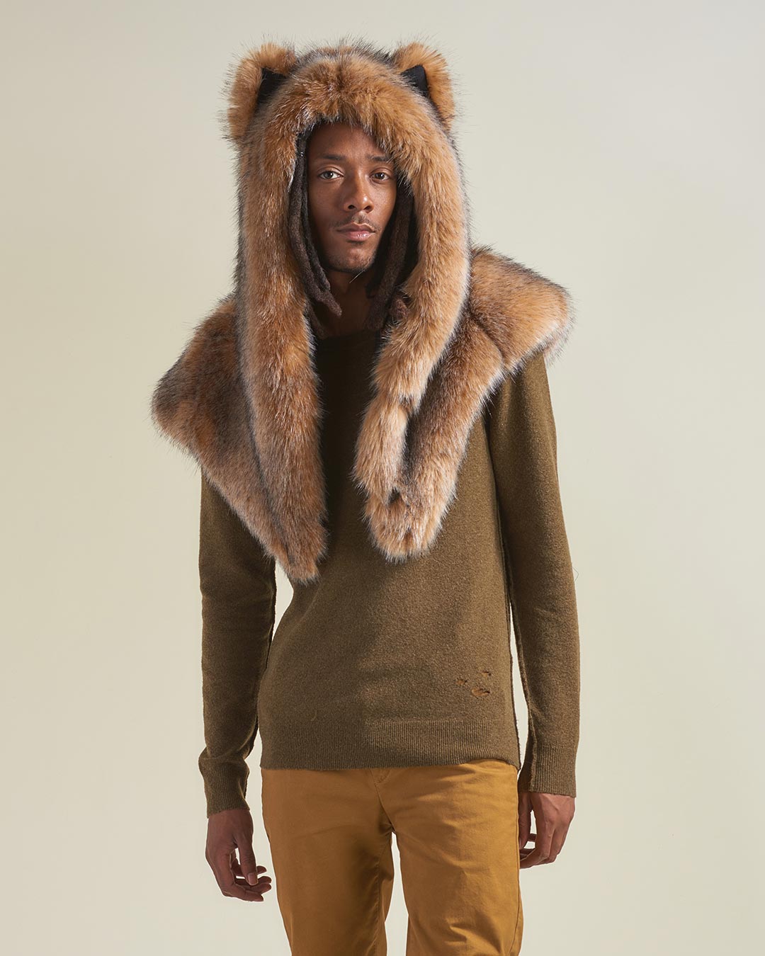 Plush Faux Fur Coyote Shawl with Hood and Ears SpiritHoods