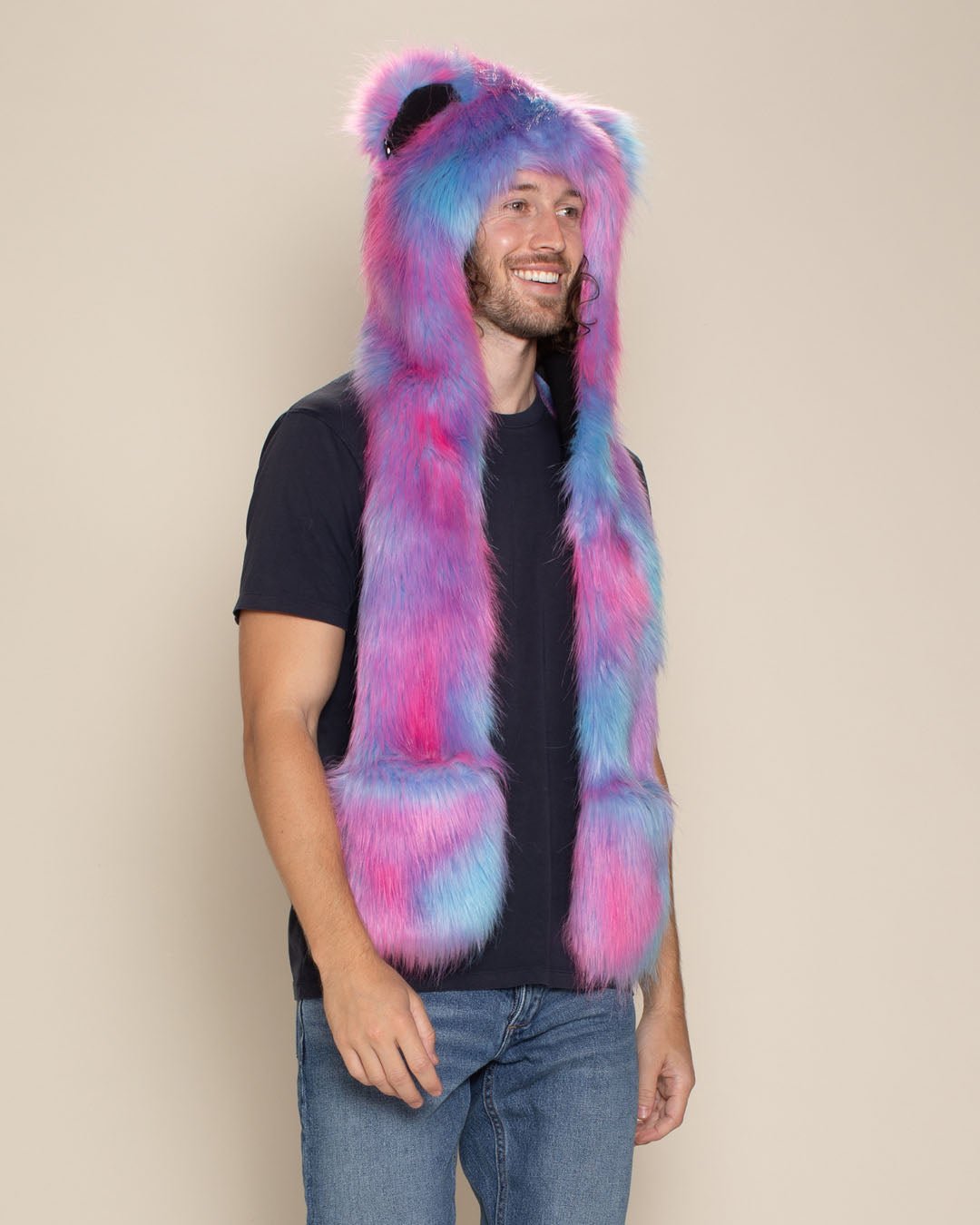Fun Fur Candy Raver Cotton Candy Bear Collector Edition Faux Fur Hood | Men's - SpiritHoods