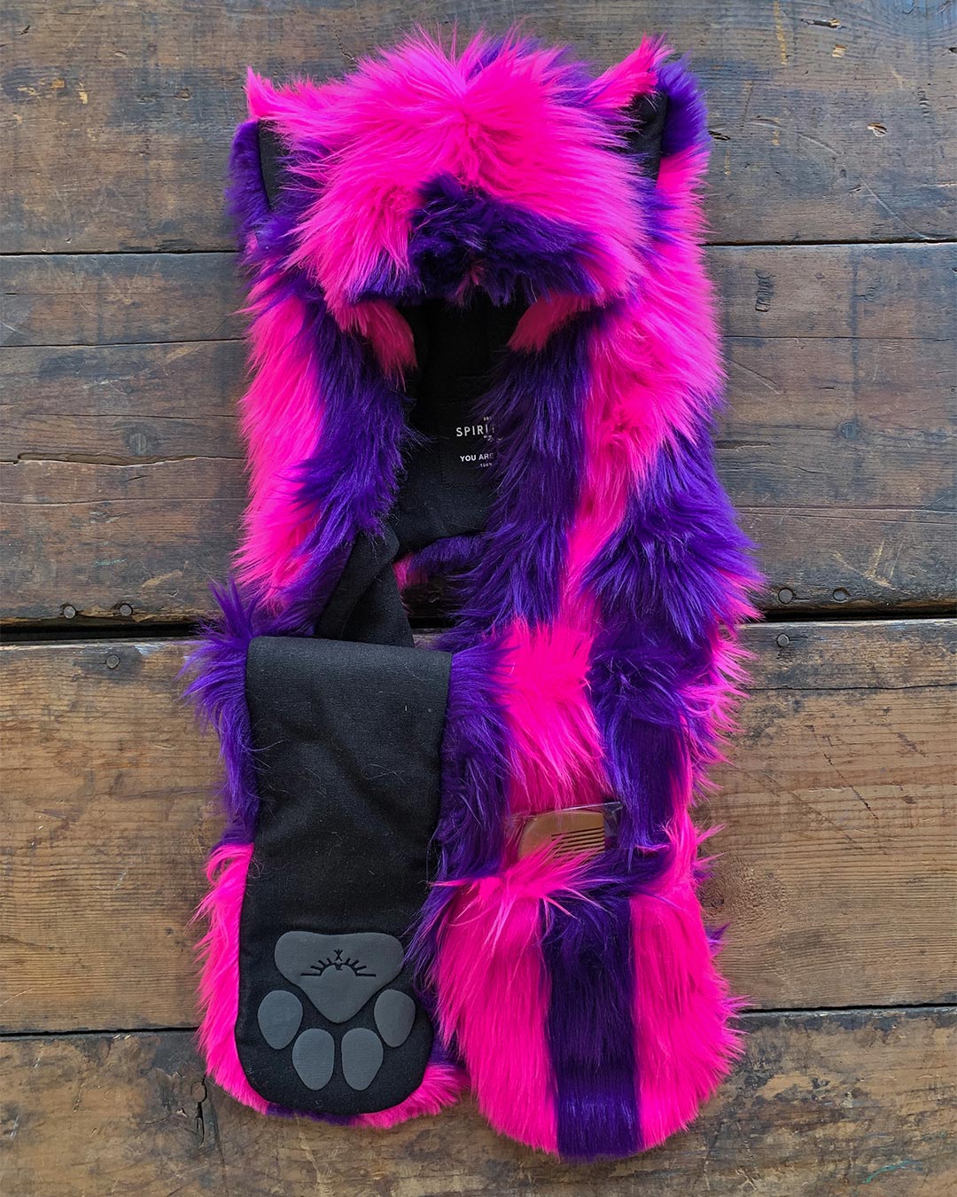 Custom Logo on Paw of Wonder Cat Faux Fur Hood