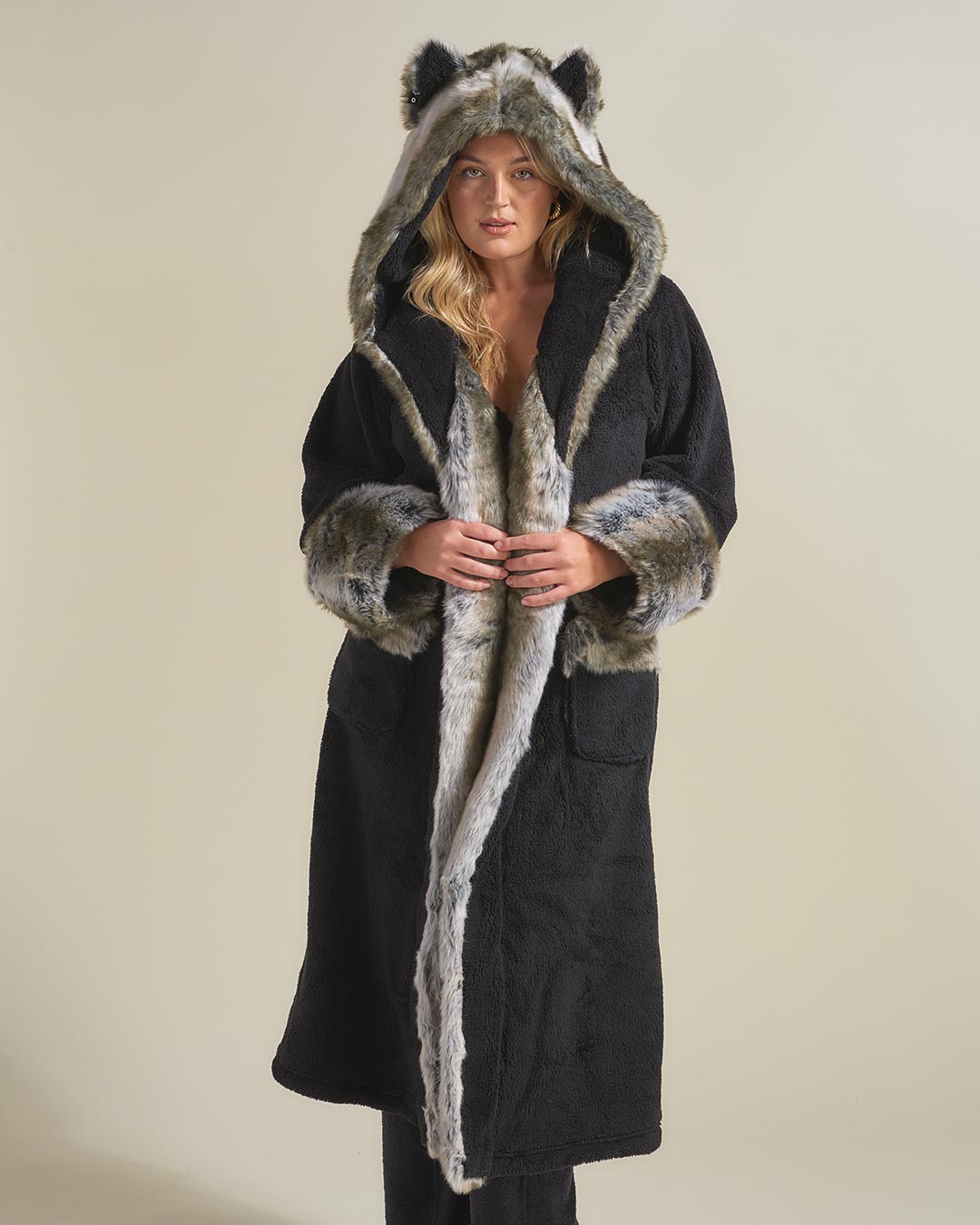 Wolf Print Robe Luxury Robe for Women, Black & Grey Luxury Bathrobe | Grey Wolf ...