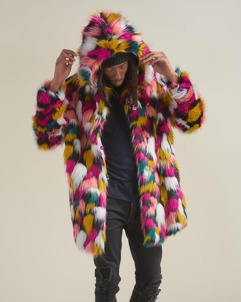 Fur Hood Parka With Multi Coloured Fur Men's Faux Fur Coat With