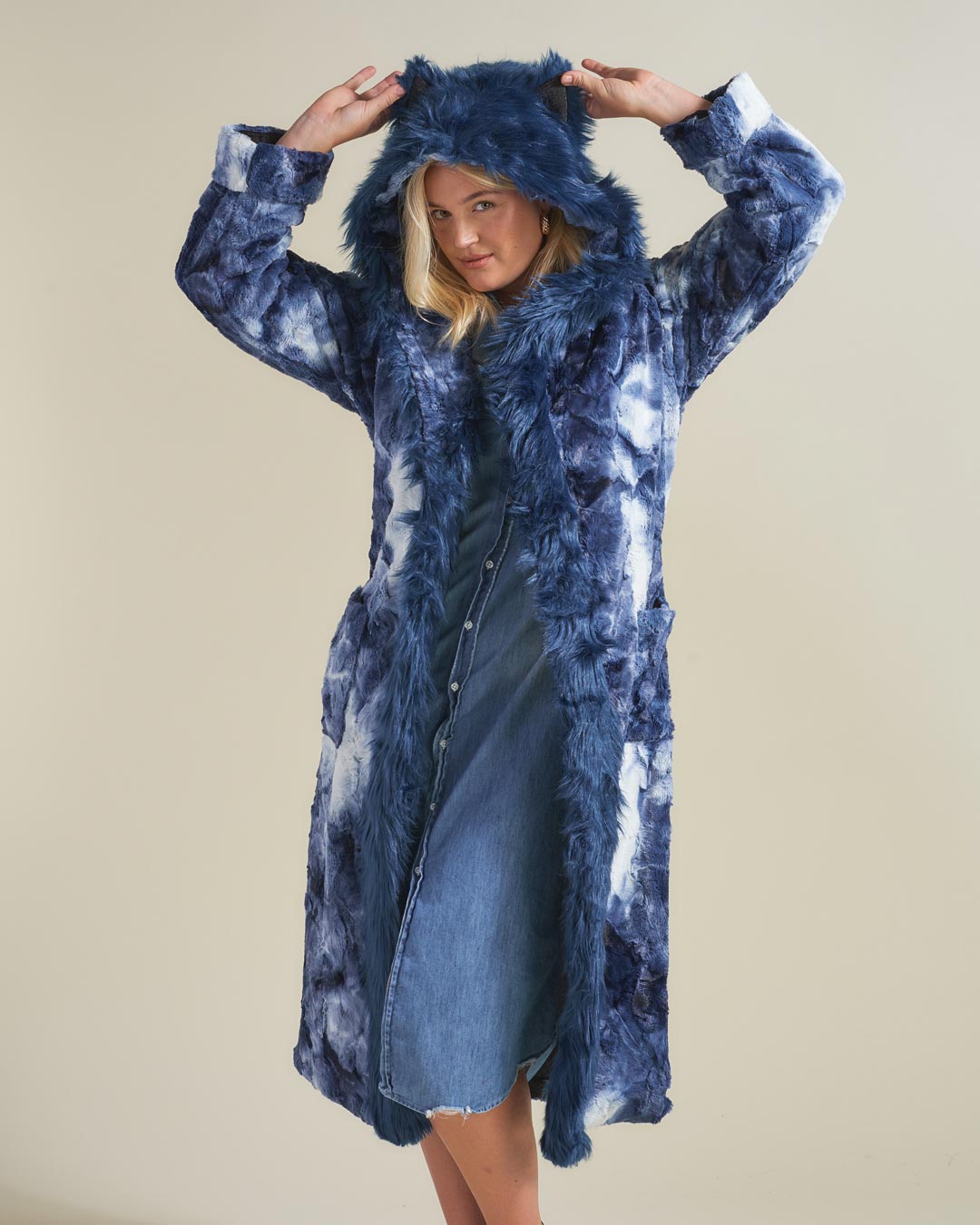 Wolf Print Robe Water Wolf Faux Fur Tie Dye Women's Robe | SpiritHoods