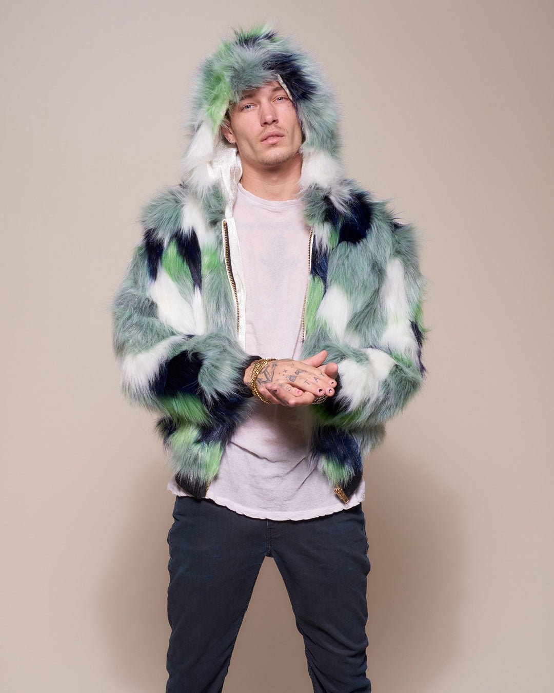 Emerald faux fur coat sales