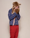 Man wearing African Golden Cat Luxe Faux Fur Collector Edition Hood, side view 2