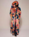 Man wearing American Swallow Hooded Faux Fur Long Coat, front view 2