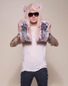 Man wearing faux fur Rose Quartz Wolf Luxe Collector Edition SpiritHood, front view 3