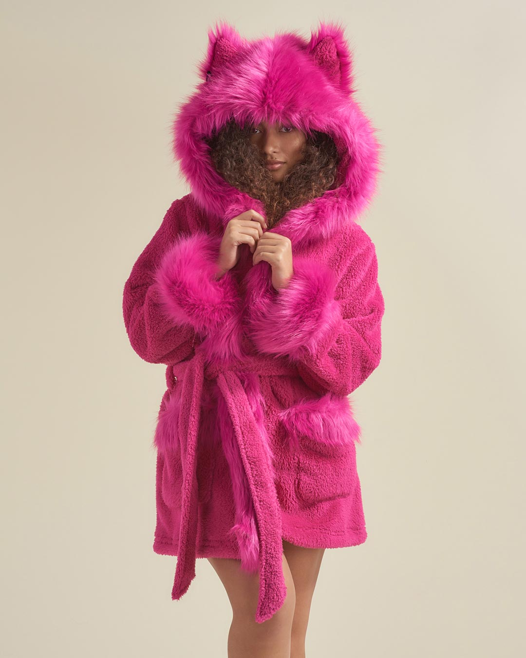 Wolf Print Robe Lipstick Wolf Women's Faux Fur Short Robe | SpiritHoods