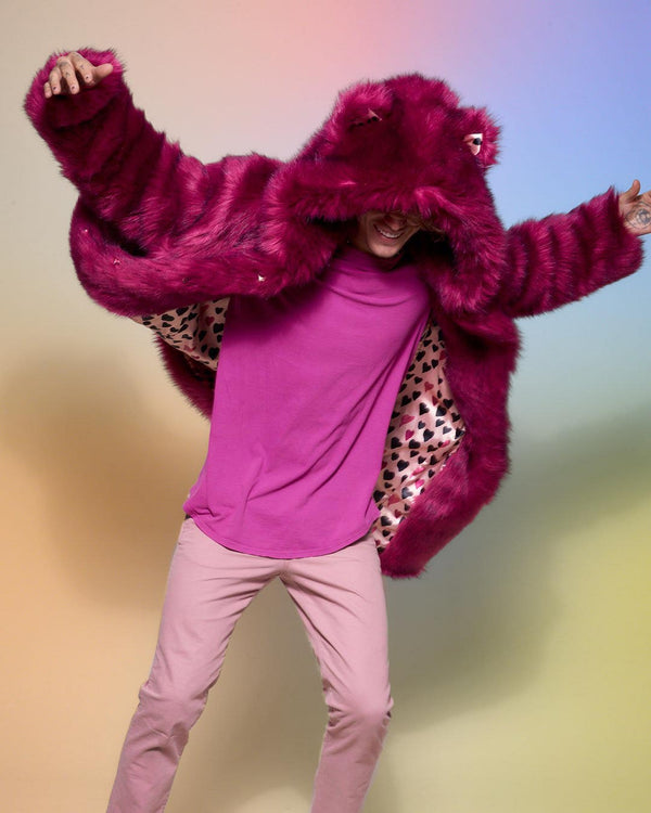 Pink Love Wolf Men's Faux Fur Coat | SpiritHoods