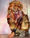 Woman wearing Liger Velvet Classic Faux Fur Animal Onesie, front view 1