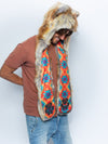 Man wearing faux fur Desert Sunrise Fox CE SpiritHood, side view 1