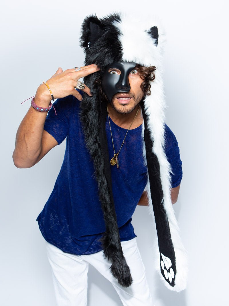 Black and White Moon Wolf SpiritHood on Male