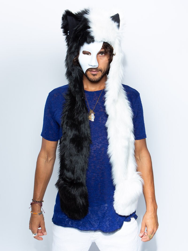 Black and White Moon Wolf SpiritHood on Male