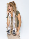 Woman wearing Coyote Collector Edition Faux Fur SpiritHood, front view 1