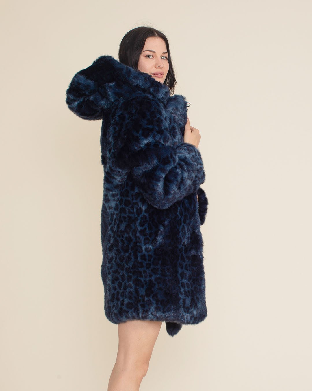 Faux Fur Coat Womens | Indigo Leopard Print - SpiritHoods Faux Fur Coat Womens | Indigo Leopard Print - SpiritHoods