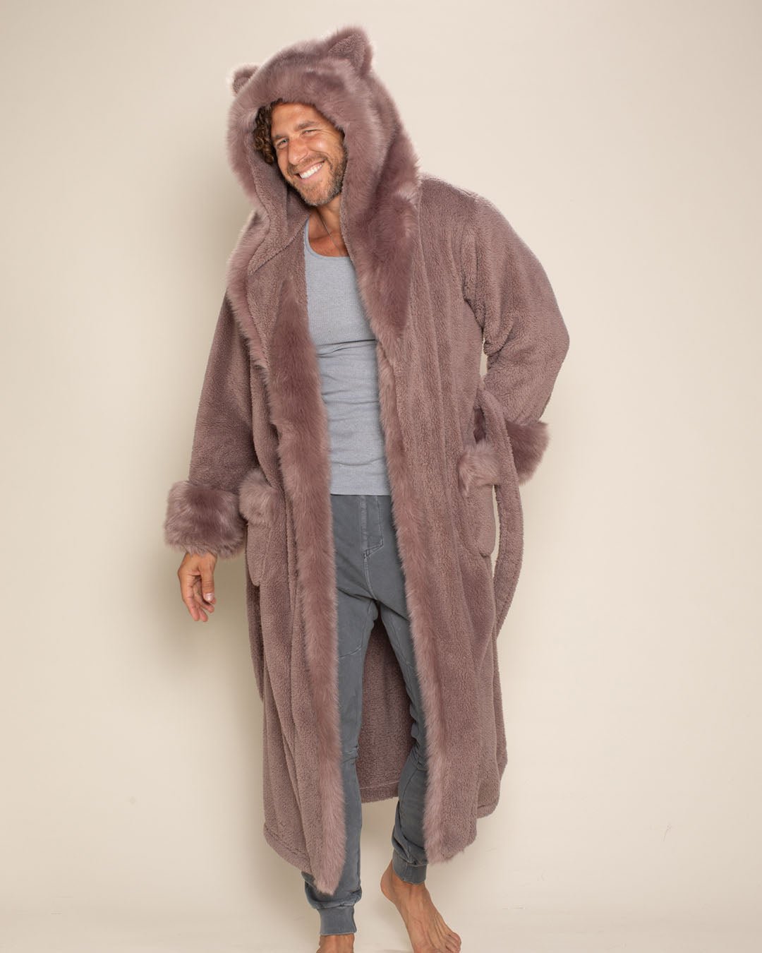 Fur Robe Bottom Half Mauve Cat Classic Faux Fur Robe for Men | SpiritHoods