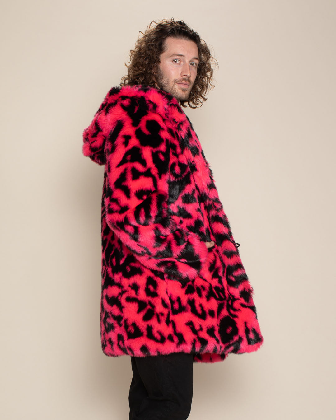 Neon Pink Leopard Classic Faux Fur Coat | Men&#39;s