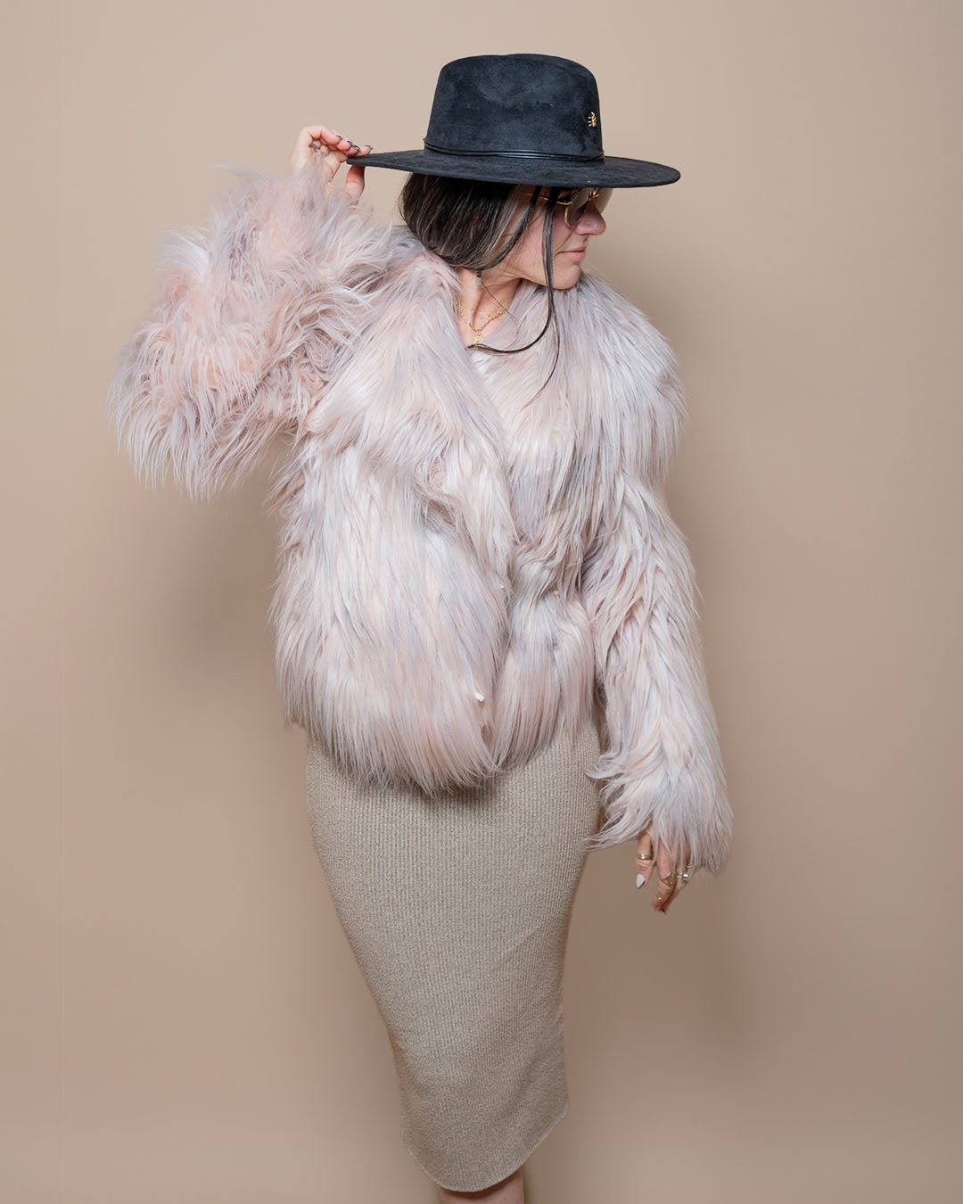 Pink Faux Fur Jacket Womens | Shaggy Mongolian Llama - SpiritHoods