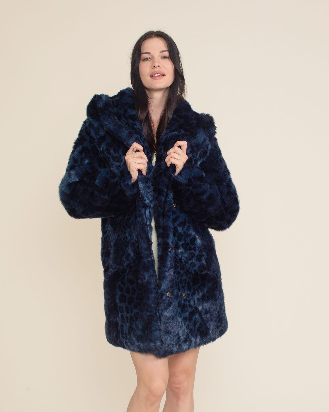 Navy blue faux fur coat shop