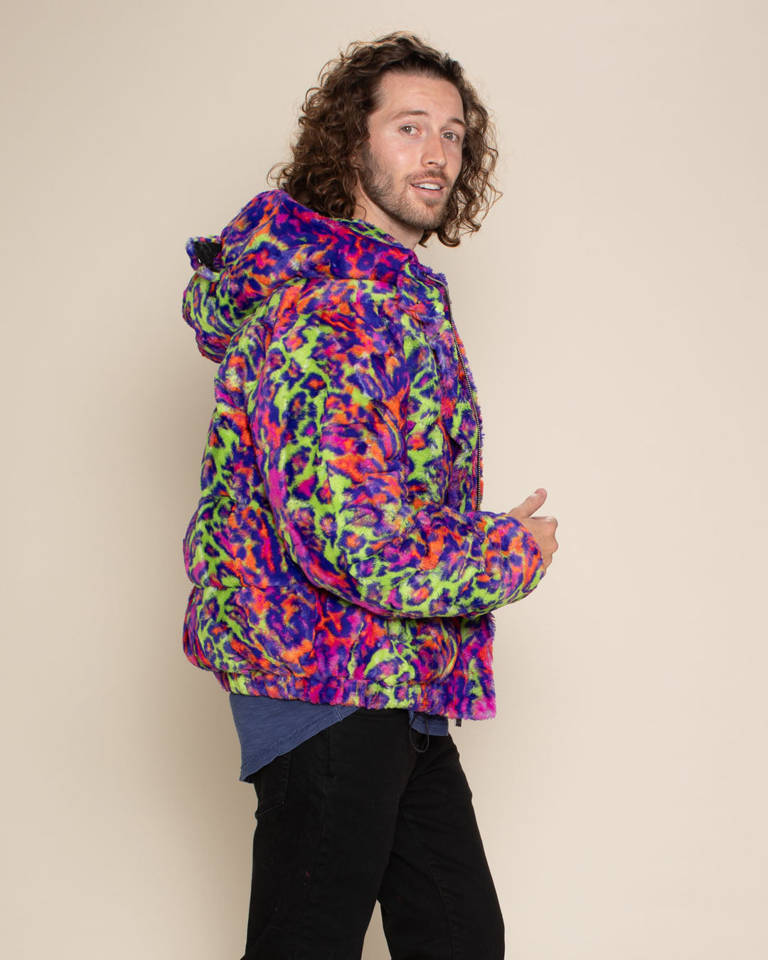 Neon Disco Cat Classic ULTRA SOFT Faux Fur Puffer Jacket | Men&#39;s