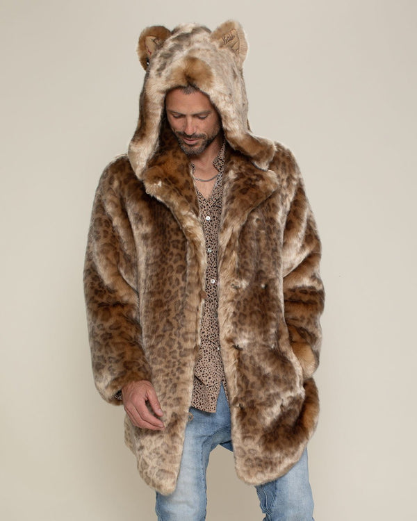 Hooded African Golden Cat Luxe Faux Fur Coat