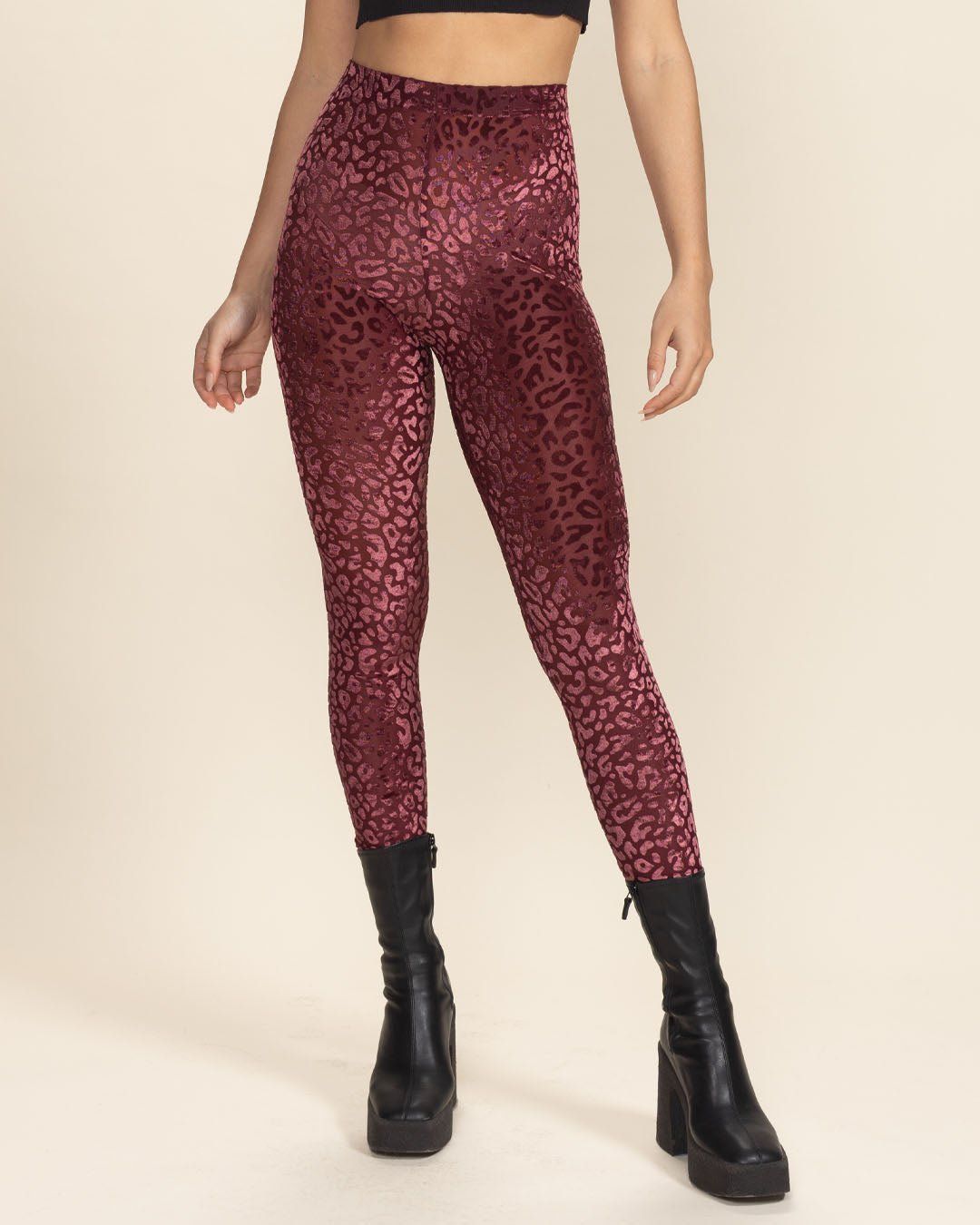 Crimson Leopard Burnout Velvet High Rise Leggings | Women's