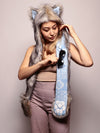 Woman wearing Faux Fur Collector Arctic Wolf SpiritHood, front view 3
