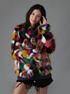Woman wearing faux fur Butterfly Bomber Limited View coat, front view 4