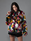 Woman wearing faux fur Butterfly Bomber Limited View coat, front view 5