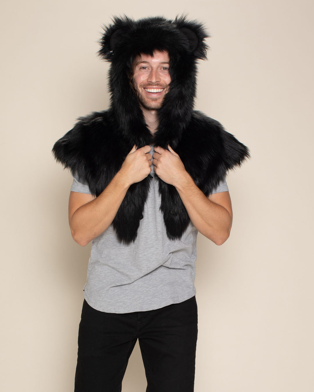 Black Bear Faux Fur Women's Shawl, Hood & Ears | SpiritHoods