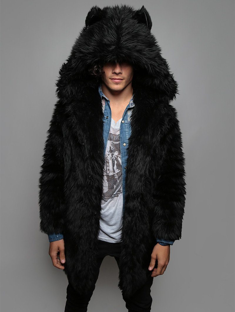 Black Wolf Classic Faux Fur Coat | Men&#39;s