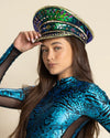 Women's Festival Hat - Captain Hat | Sequin Blue Green Hummingbird