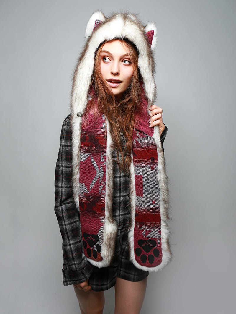Woman wearing Faux Fur Brown Husky Italy C.E. SpiritHood, front view