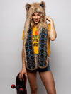 Woman wearing faux fur Collector Edition Coyote SpiritHood, front view 2