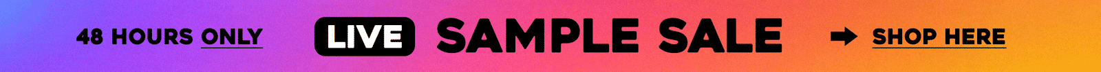 Banner with text, "48 hours only sample sale - Shop here"