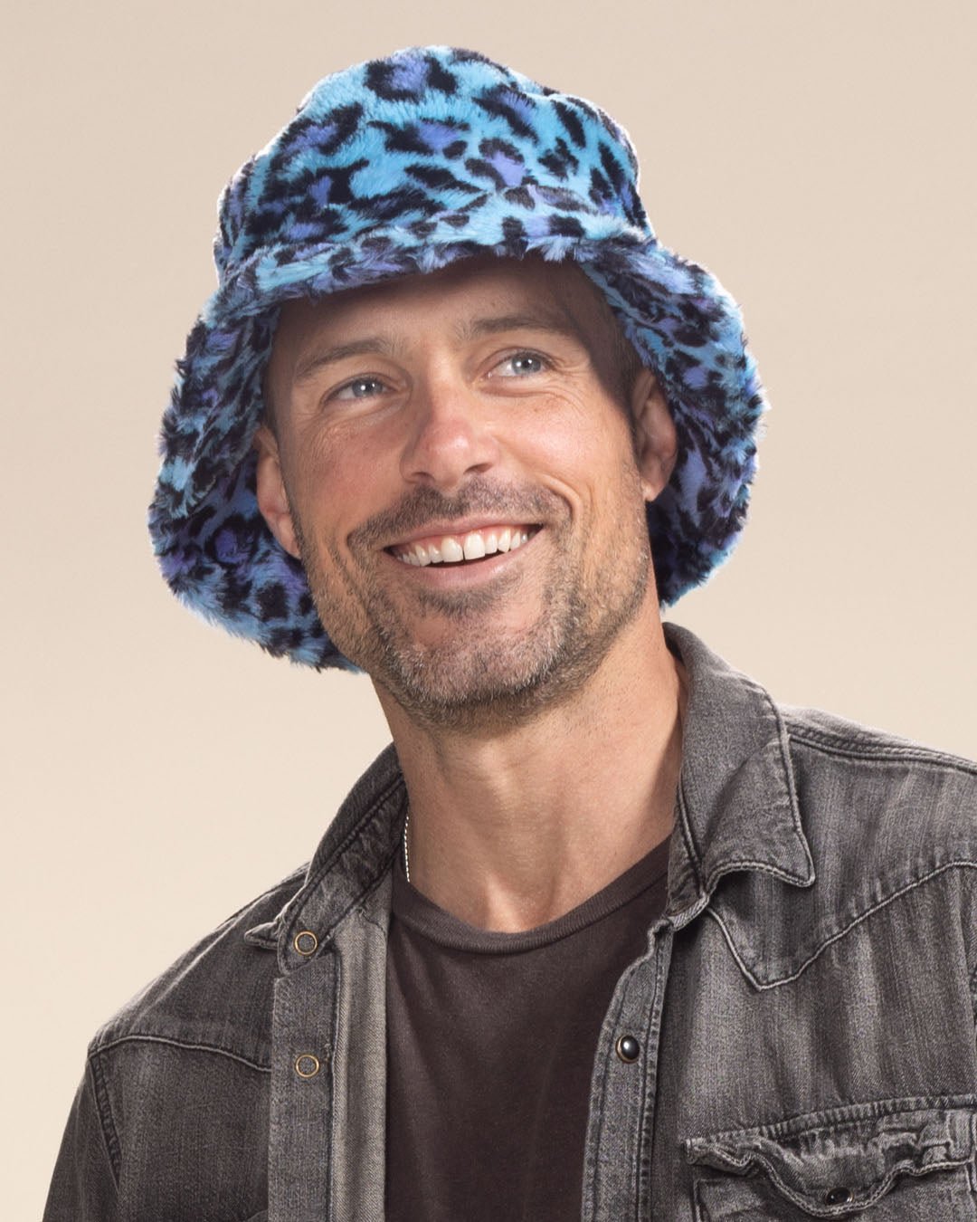 Shop Our Men’s Fur Bucket Hat | Blue Lynx Leopard - SpiritHoods