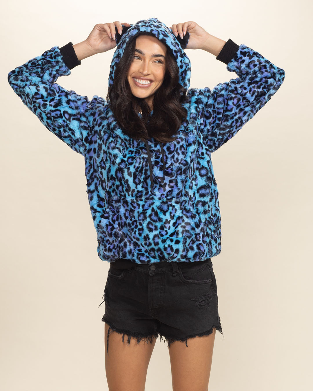 Electric Blue Lynx Classic Collector Edition Ultra Soft Faux Fur Hoodie | Women&#39;s