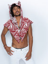 Man wearing LE Wild Wolf Fabric Shawl SpiritHood, front view 2