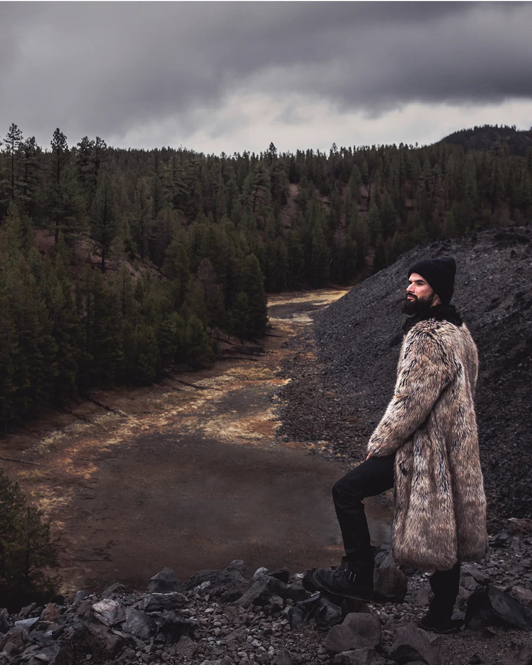 Men's Long Faux Fur Coat | Dire Wolf - SpiritHoods Men's Long Faux Fur Coat | Dire Wolf - SpiritHoods