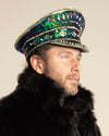 Men's Festival Hat - Captain Hat | Sequin Blue Green Hummingbird